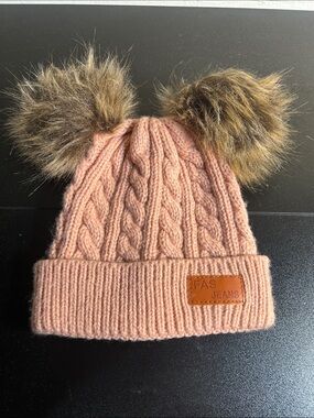 FAS Jeans Toddler Pink Cable Knit Pom Pom Hat